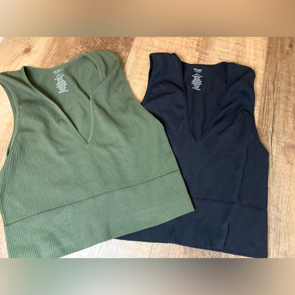 Miami Olive and Black Ribbed Tank Tops